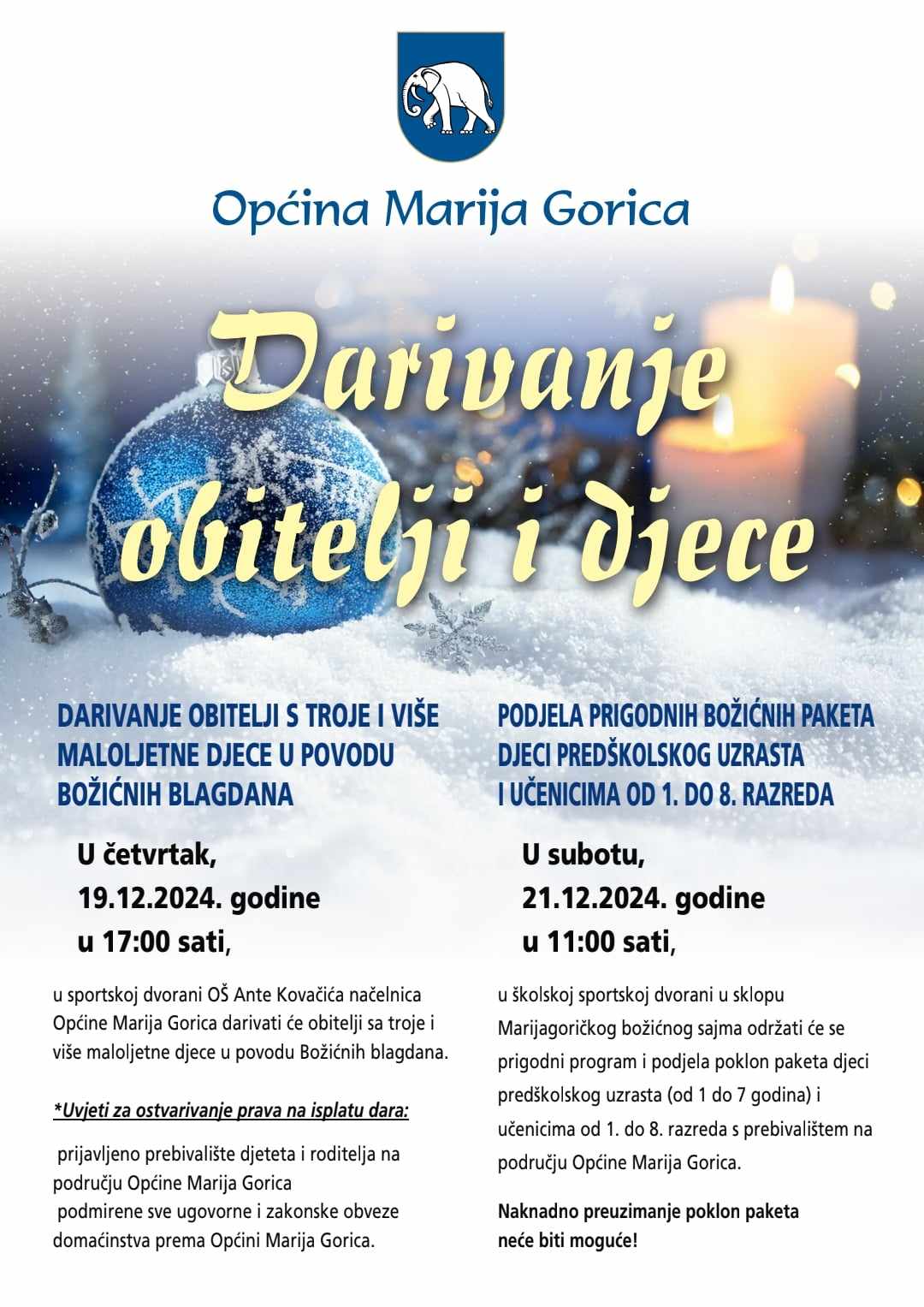 Prigodno darivanje obitelji s troje i više djece i podjela poklon paketa